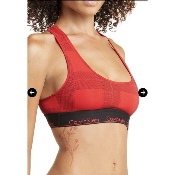 Calvin Klein Women's Modern Unlined Bralette, Plaid Red/Black XS NWT - Picture 3 of 7